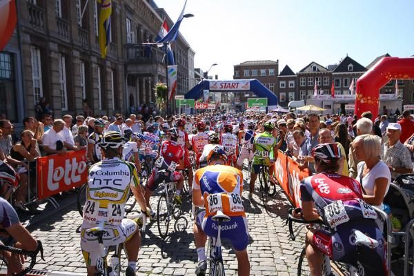 The peloton waits for the off in stage five of the Eneco Tour