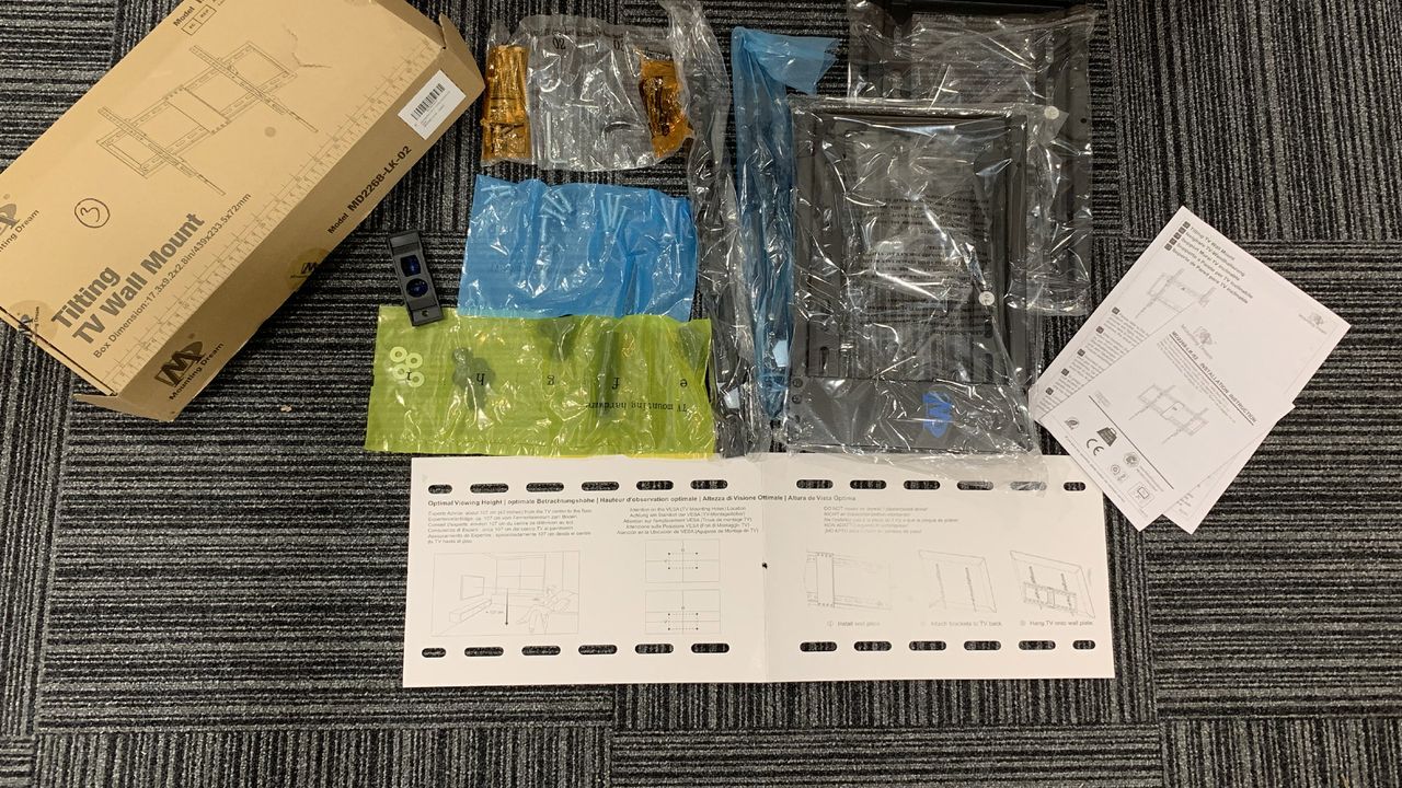 The Mounting Dream (MD2268-LK-02) parts and pieces laid out on the floor