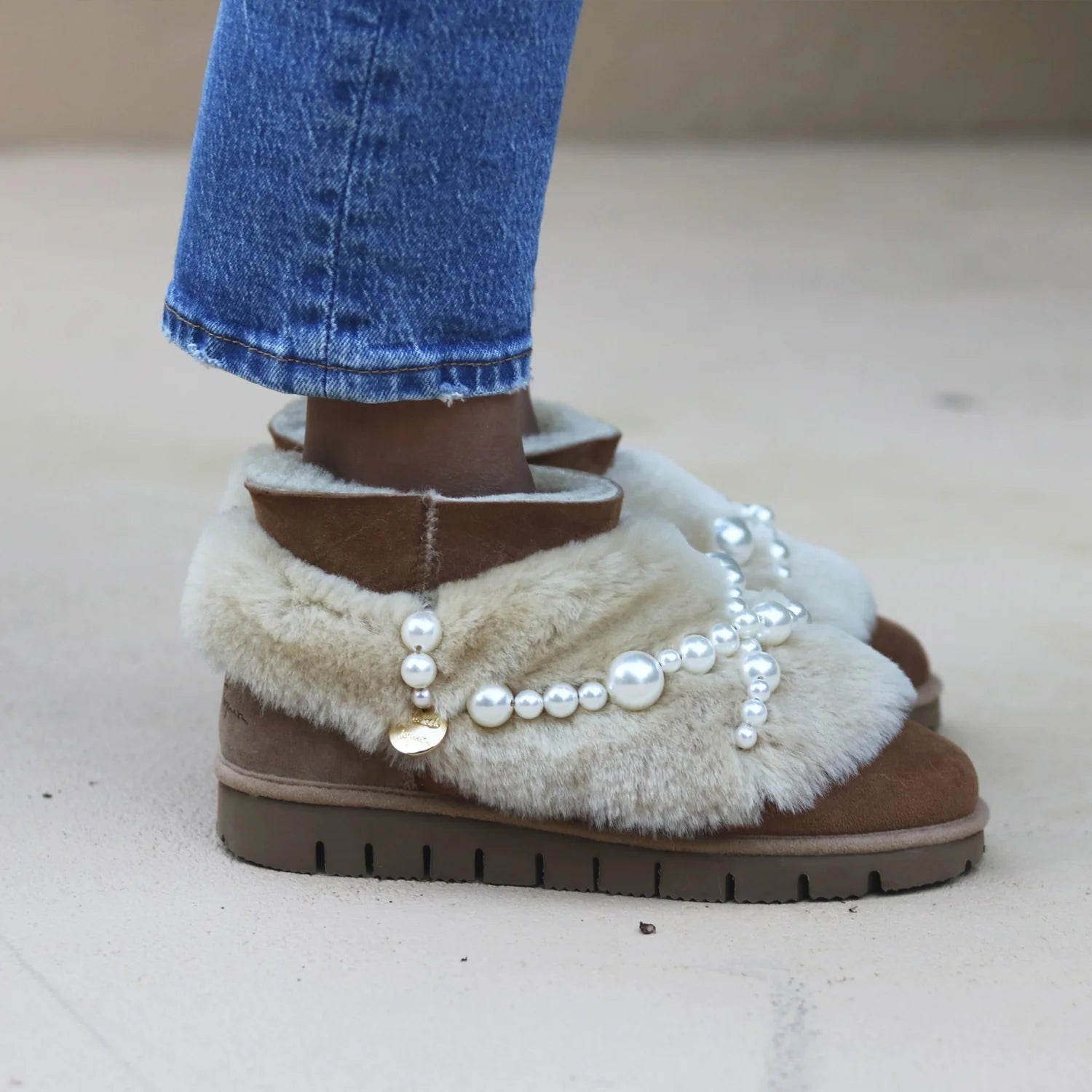 Tata Pearls, the Shearling Booties - 35