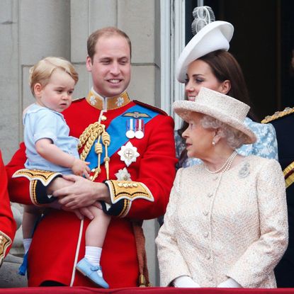 london, united kingdom june 13 embargoed for publication in uk newspapers until 48 hours after create date and time prince william, duke of cambridge, prince george of cambridge, catherine, duchess of cambridge and queen elizabeth ii stand on the balcony of buckingham palace during trooping the colour on june 13, 2015 in london, england the ceremony is queen elizabeth ii's annual birthday parade and dates back to the time of charles ii in the 17th century, when the colours of a regiment were used as a rallying point in battle photo by max mumbyindigogetty images