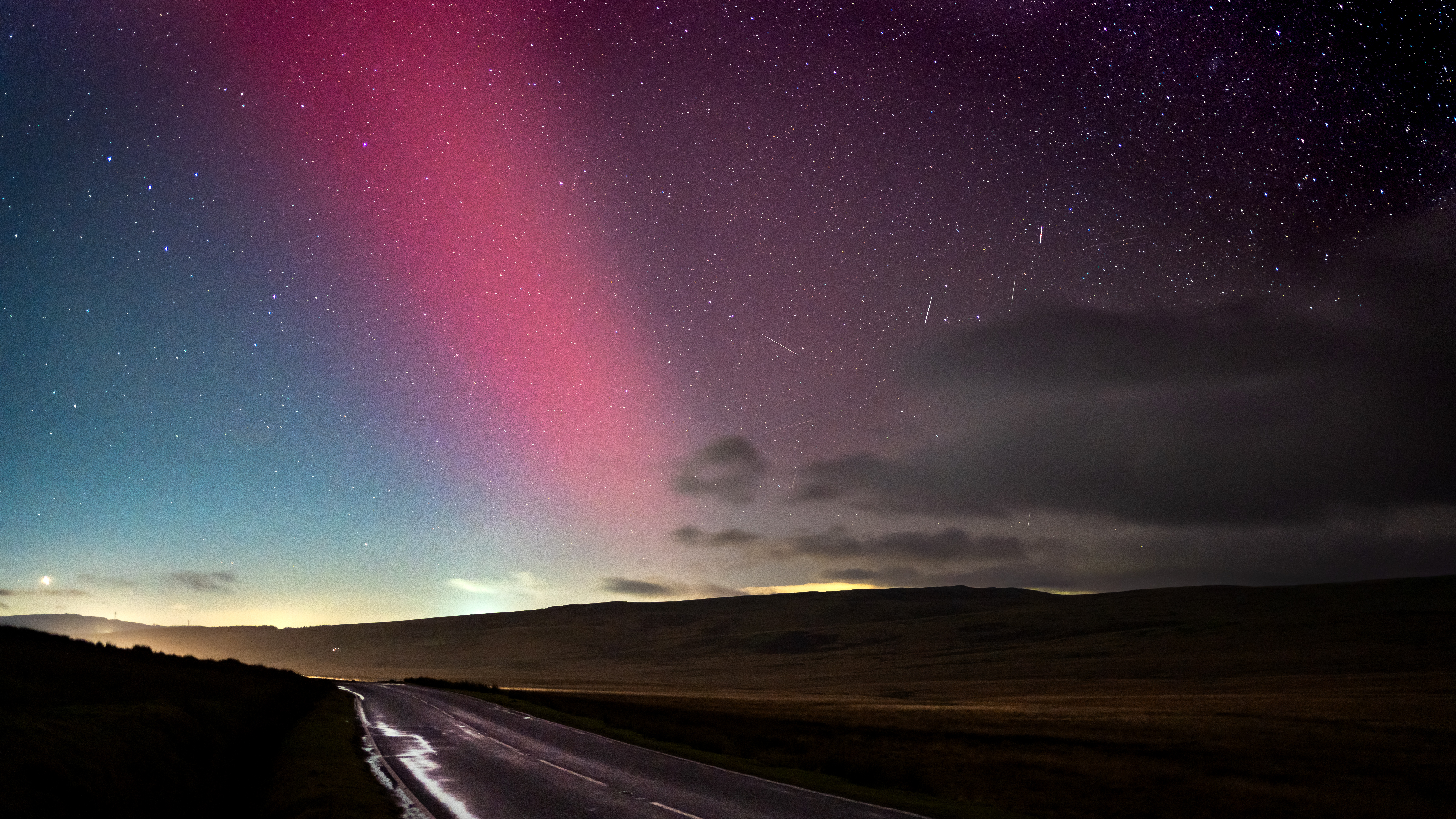 Aurora borealis above a road