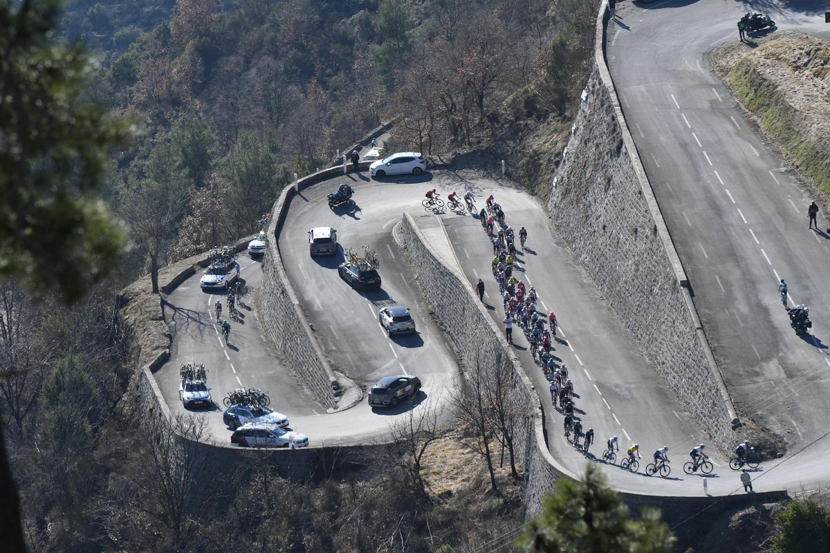 The riders climb the Col de la Madone