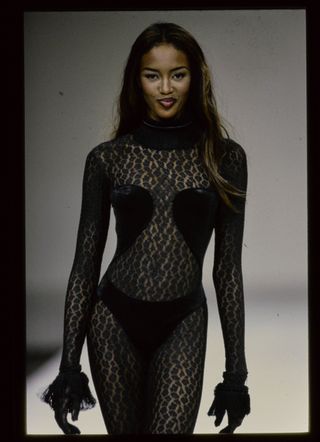 Model walks the Fall Winter 1991-1992 Azzedine Alaia Ready to Wear (pret a porter) Runway show