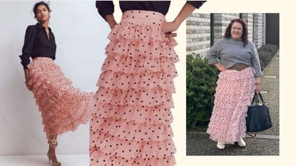 Rivkie Baum wearing a pink tulle tiered boden skirt