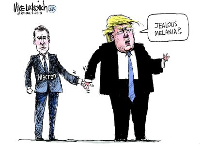 Political cartoon U.S. Trump Macron diplomacy Melania