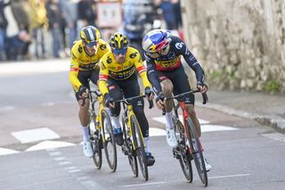 Paris Nice 2022 80th Edition 1st stage Mantes la Ville Mantes la Ville 1598 km 06032022 Primoz Roglic SLO Team Jumbo Visma Wout Van Aert BEL Team Jumbo Visma photo Nico VereeckenPNSprintCyclingAgency2022