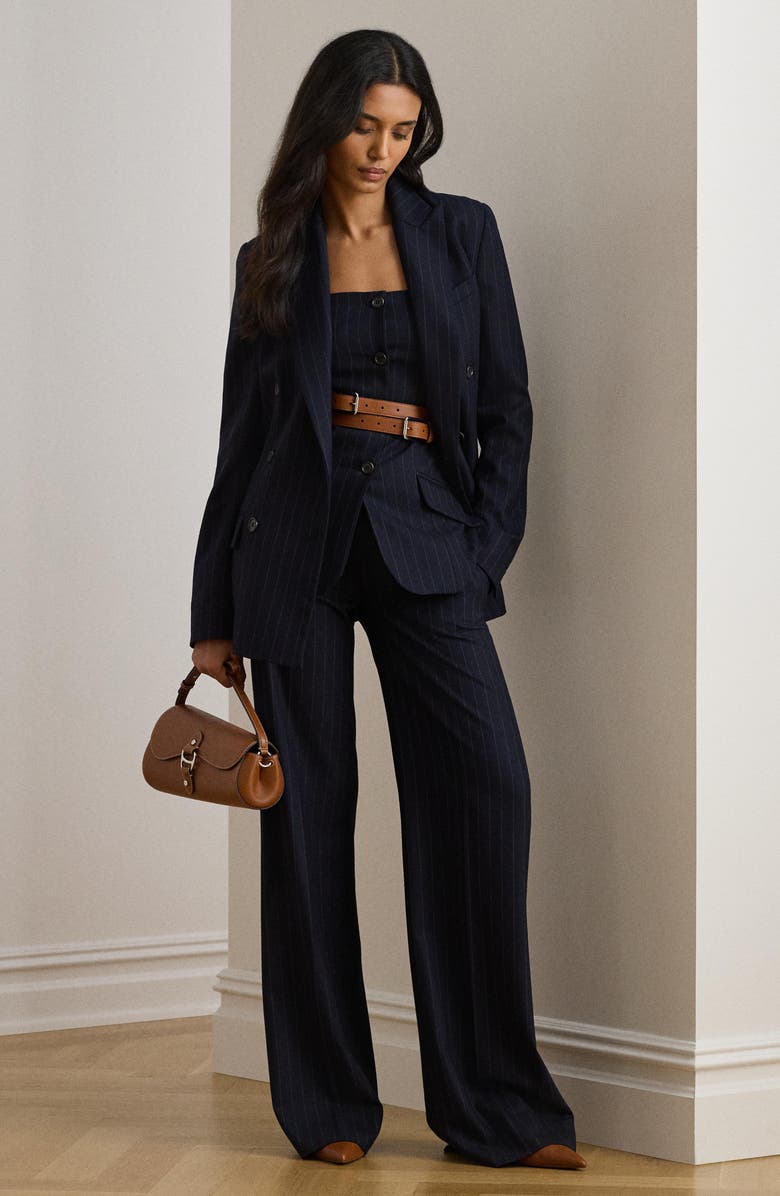 Wool Blend Twill Wide Leg Suit Pants