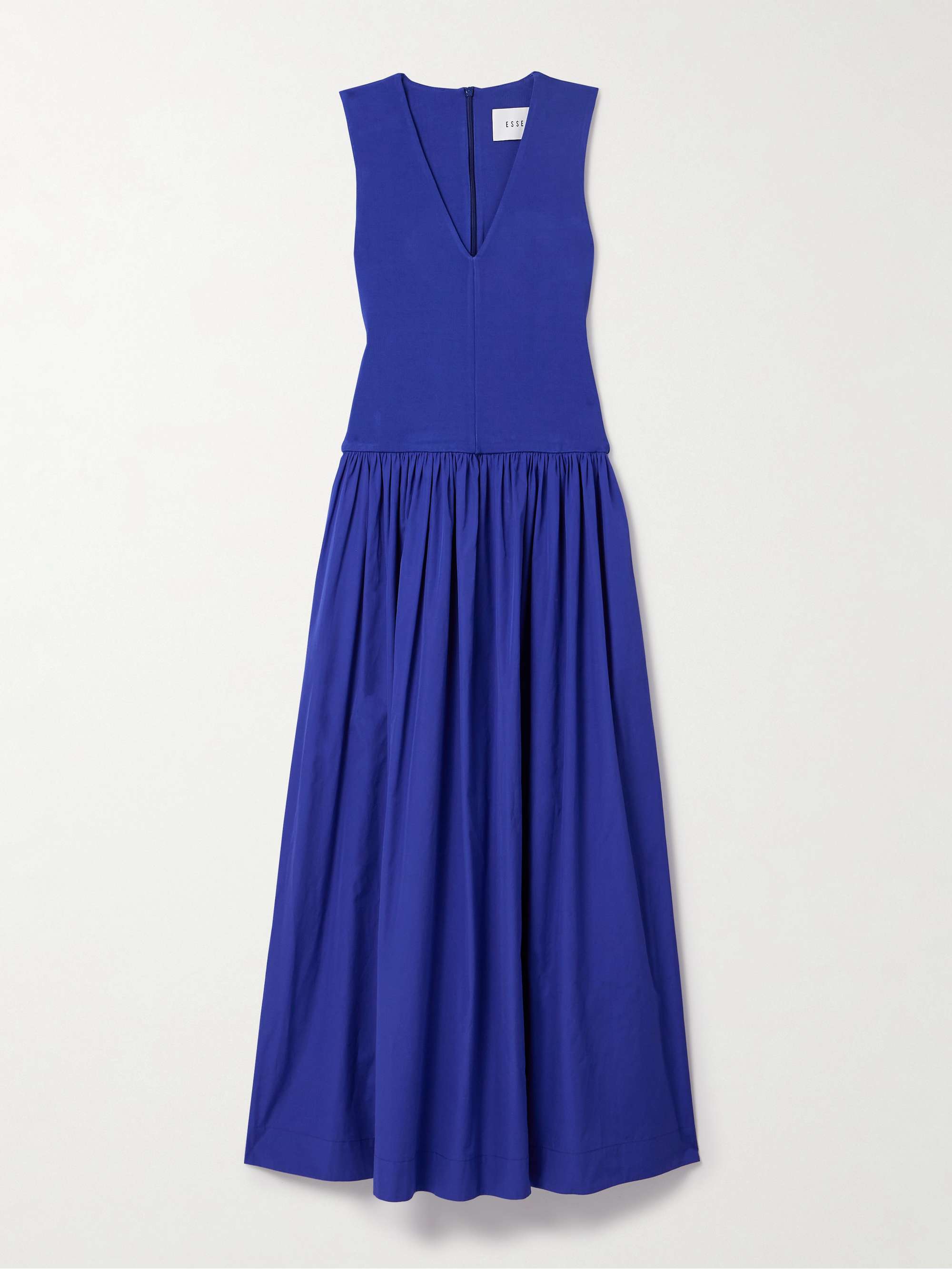 Stretch-Knit and Gathered Organic Cotton-Poplin Maxi Dress