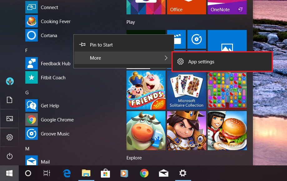 Cortana context menu