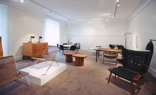 Office area with wooden furniture