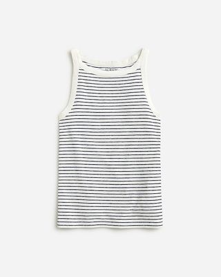 J.Crew High-Neck Tank Top dari Campuran Linen Elastis Bergaris