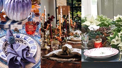 A composite of Thanksgiving table decor ideas