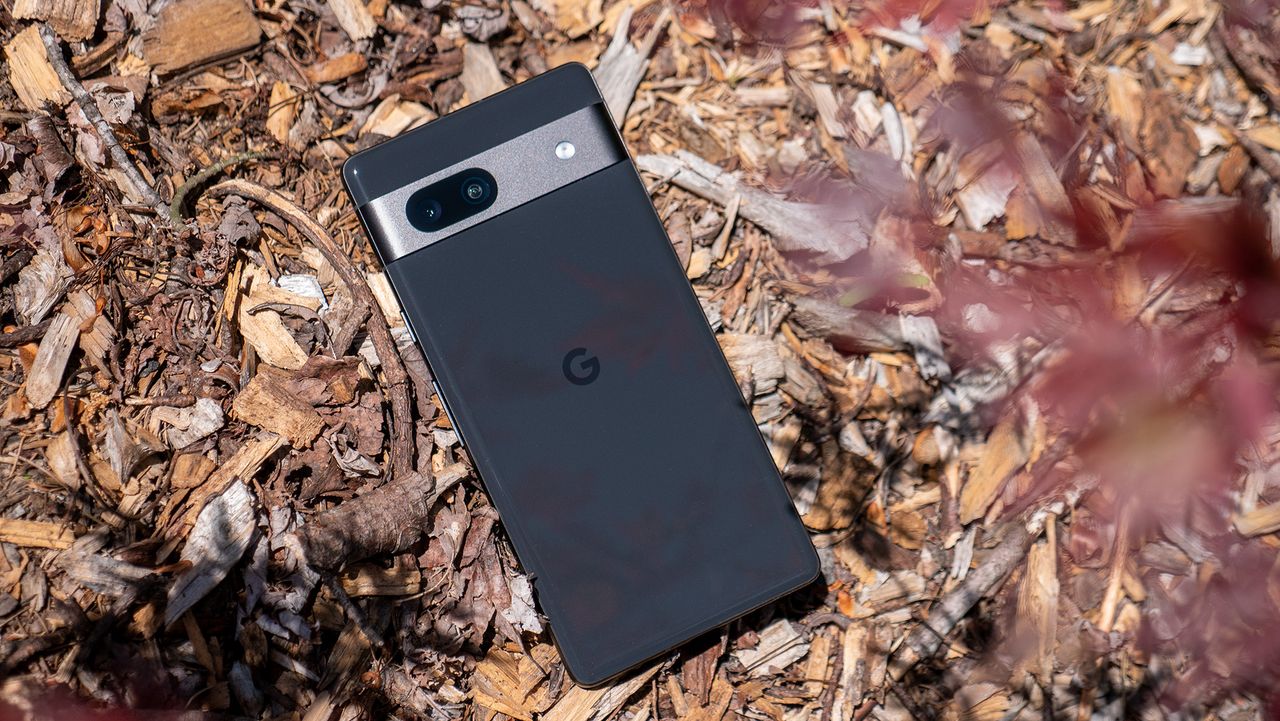 The back of the Charcoal Google Pixel 7a