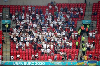 England fans pictured during the first Euro 2020 match at Wembley against Croatia on June 13