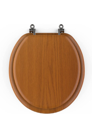 Best toilet seat: Round Wooden Effect Toilet Seat with Chrome Hinge