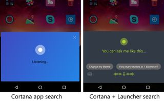 Microsoft's new Cortana for its Android launcher (right) is much nicer looking than the dedicated Cortana app (left).