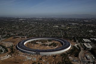 CUPERTINO, CA - APRIL 28:An aerial view of the new Apple headquarters on April 28, 2017 in Cupertino, California. Apple's new 175-acre 'spaceship' campus dubbed "Apple Park" is nearing comple