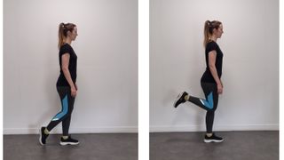 Woman performing yoga standing knee bends