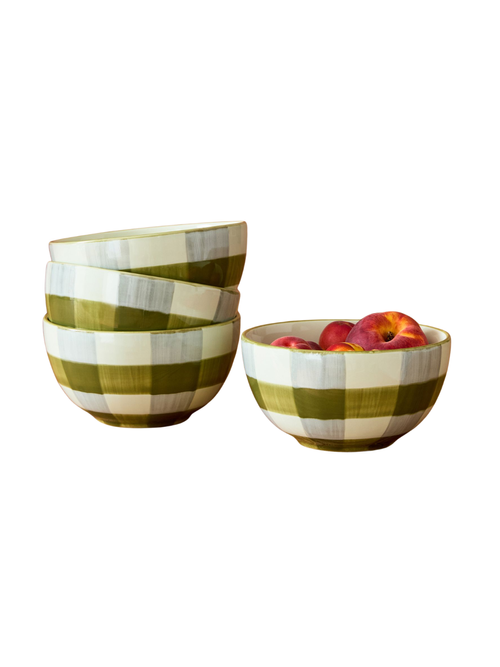 Elliot Hand-Painted Gingham Bowl, Set 4