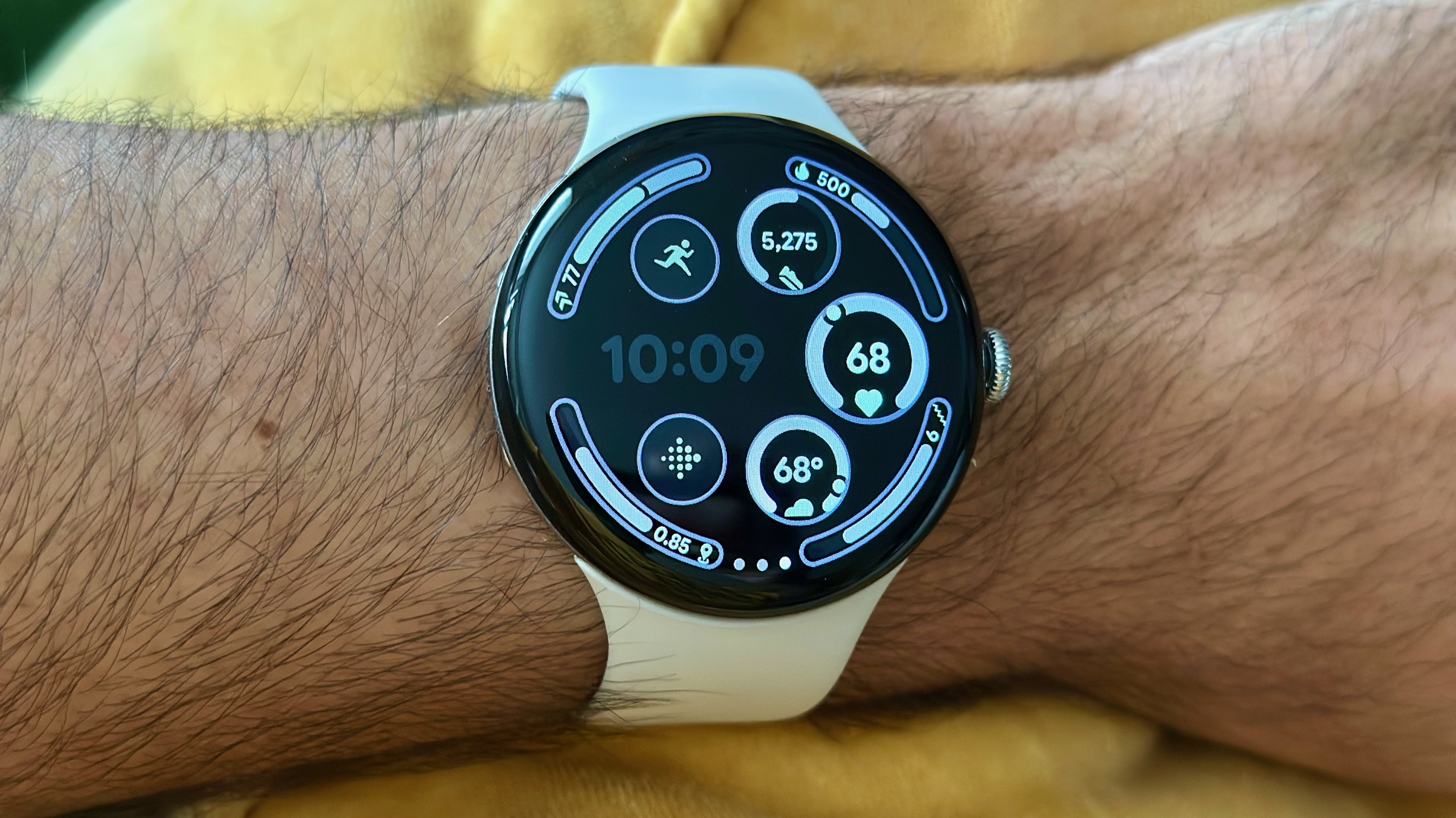 Editing the Active watch face complications on the Google Pixel Watch 4.
