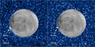 The Hubble Space Telescope captured images of plumes from Europa in 2014 and 2016 coming from the same part of the moon.