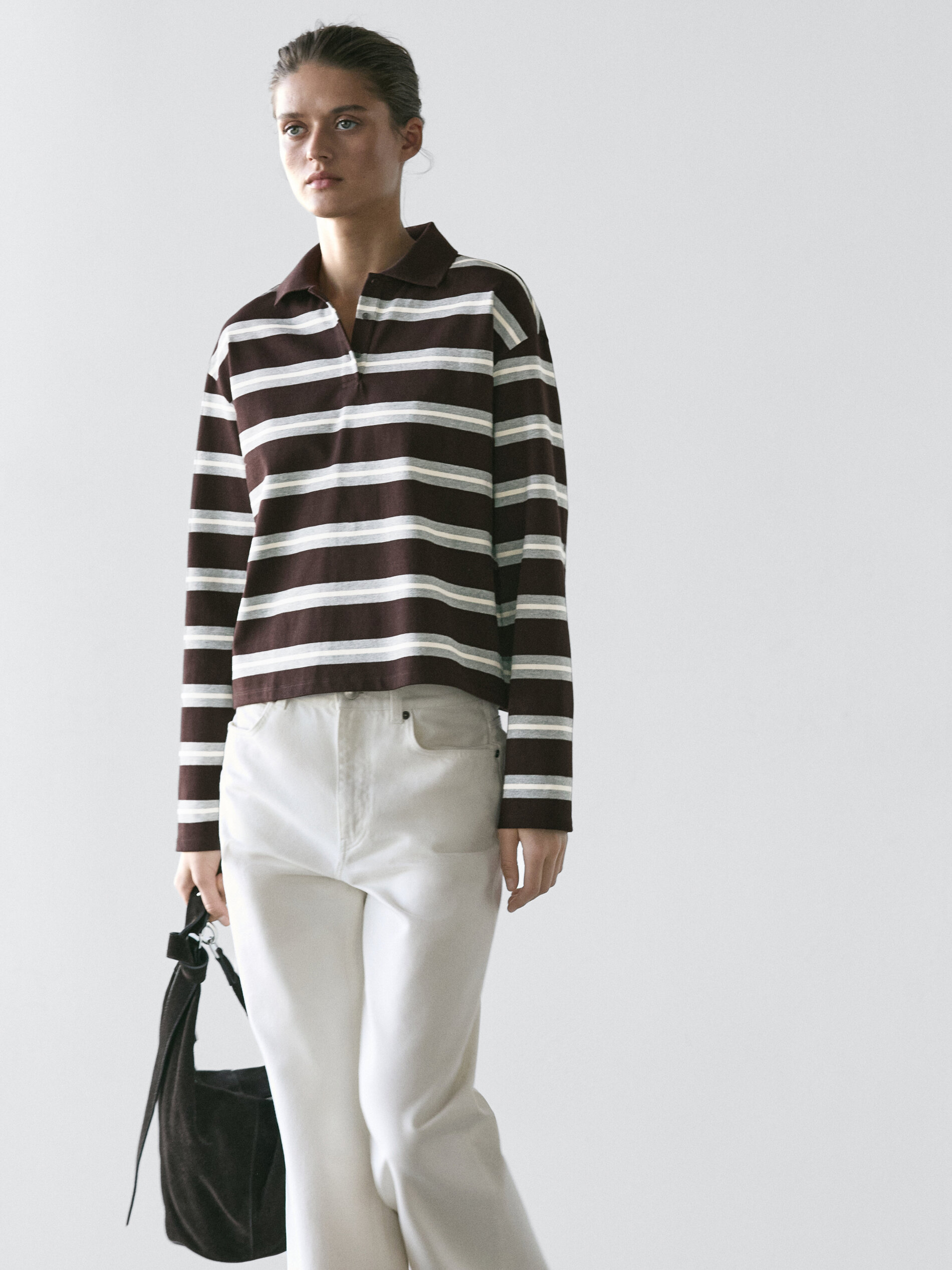Striped Long Sleeve Cotton Polo Shirt