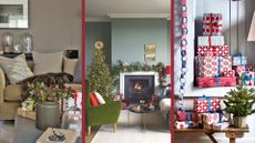 compilation of Christmas living rooms to show how to decorate your living room for Christmas on a budget