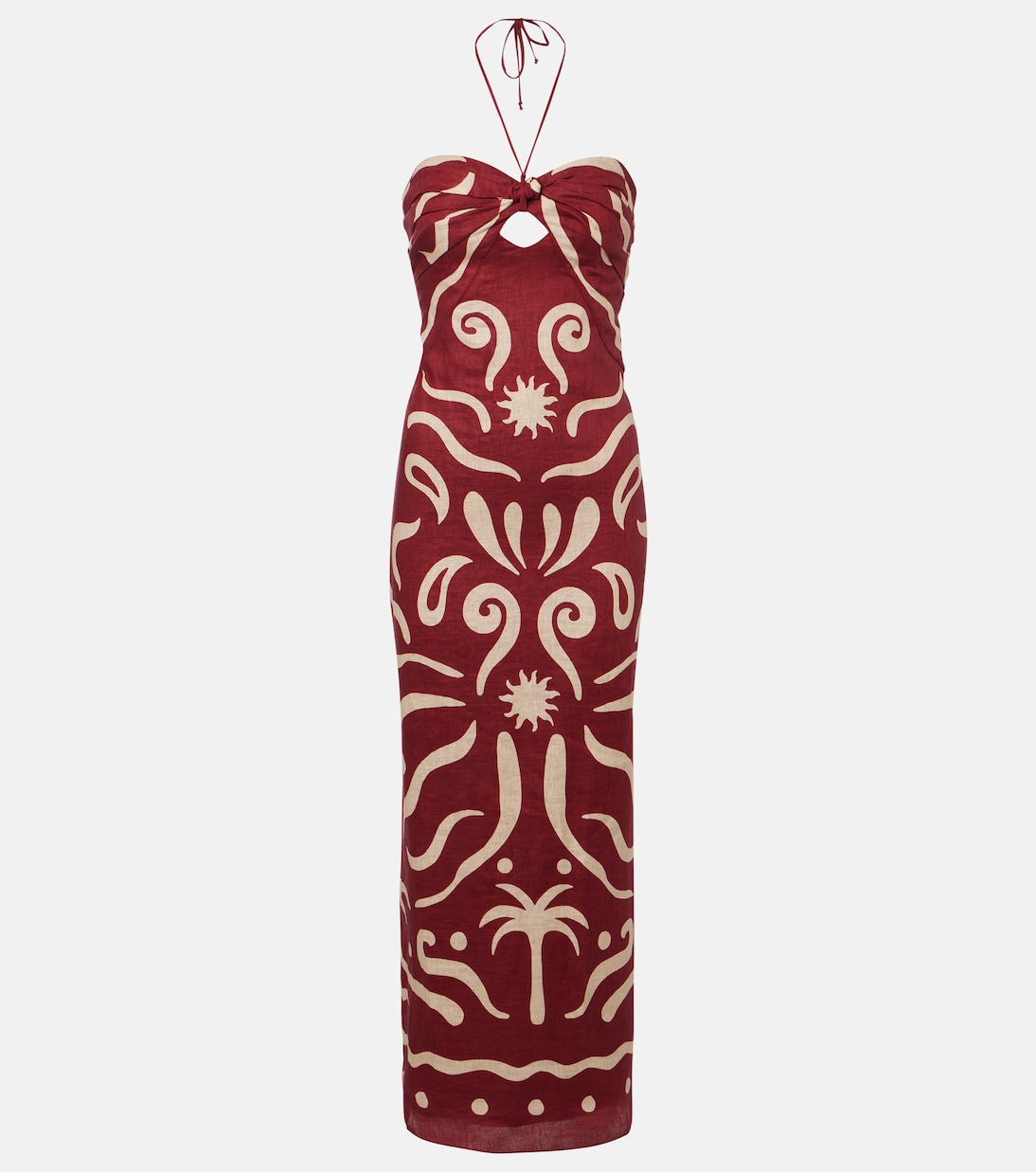 Leda Printed Halterneck Linen Maxi Dress