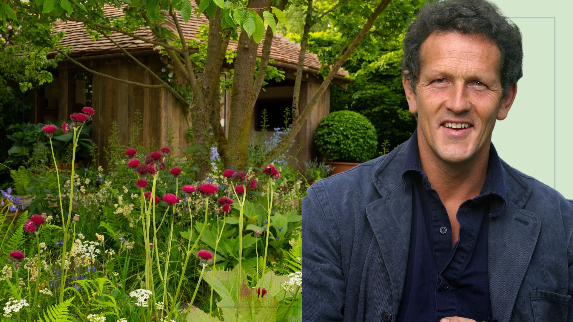 cut out of monty don and picture of Monty's Dog Garden at Chelsea 2025