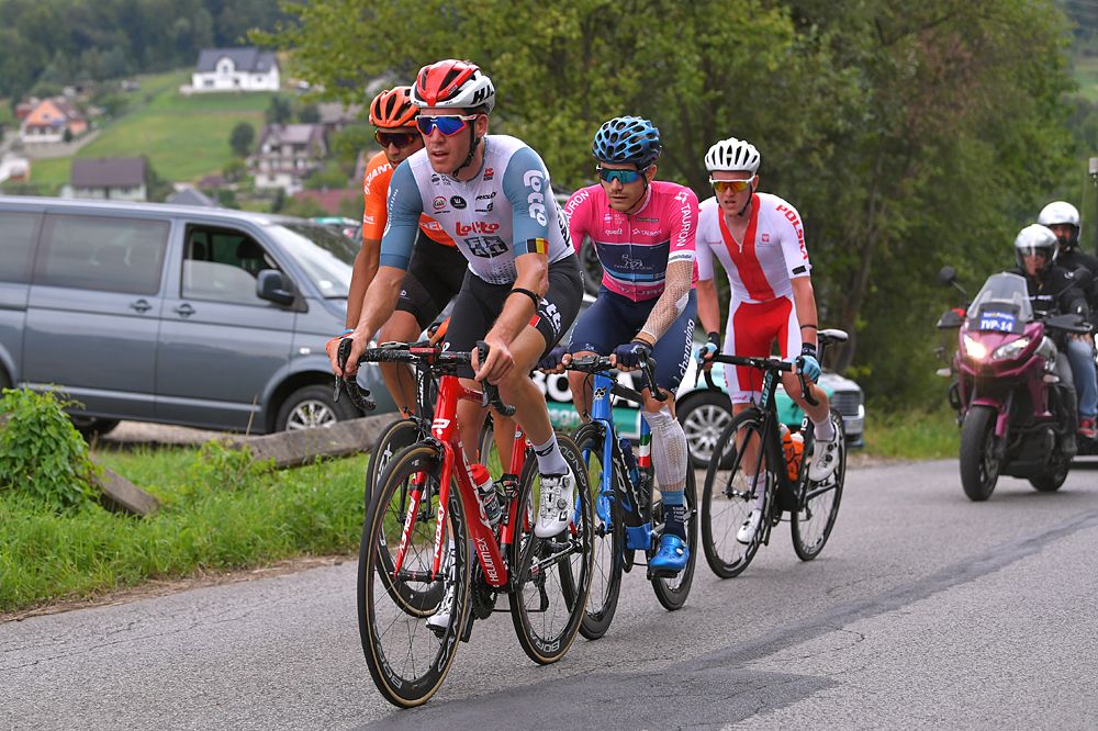 Jelle Wallays of Belgium and Team Lotto Soudal / Kamil Gradek of Poland and CCC Team / Charles Planet of France and Team Novo Nordisk Pink Mountain Jersey / Szymon Rekita of Poland and Team Poland / during the 76th Tour of Poland 2019, Stage 5