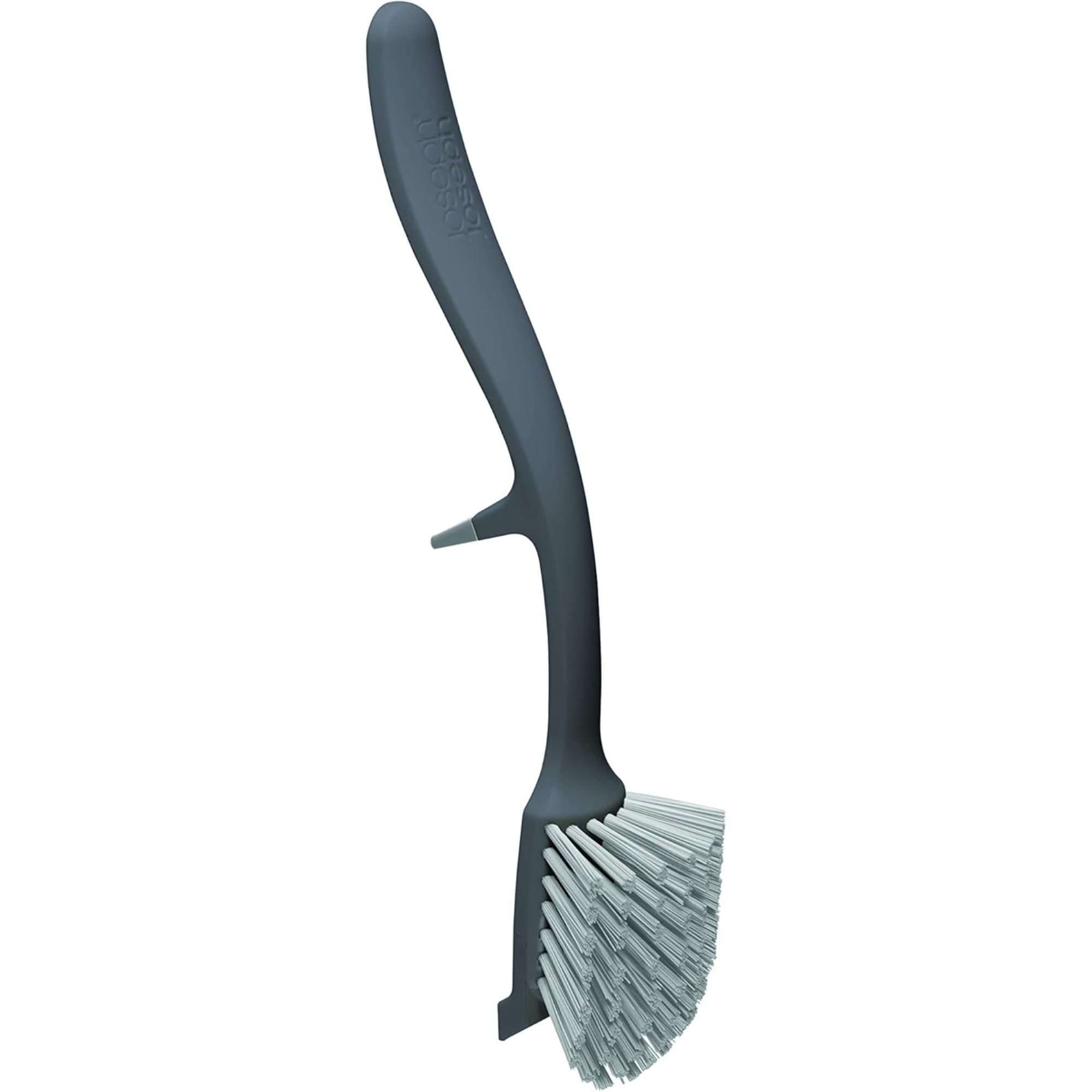 A dark blue Joseph Joseph dish brush