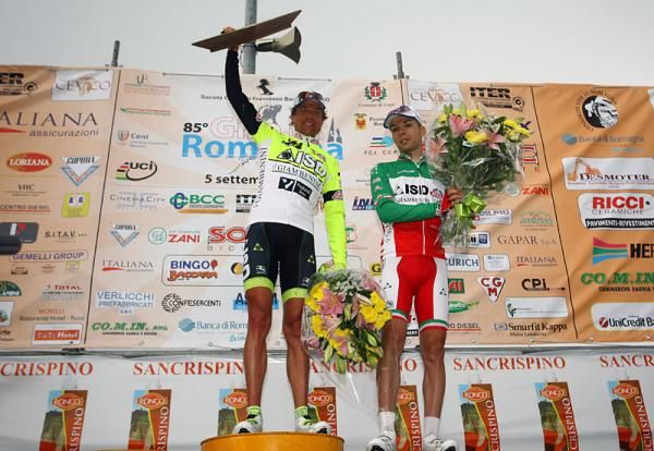 ISD - Neri's Patrik Sinkewitz and Giovanni Visconti celebrate their first and third place finishes.