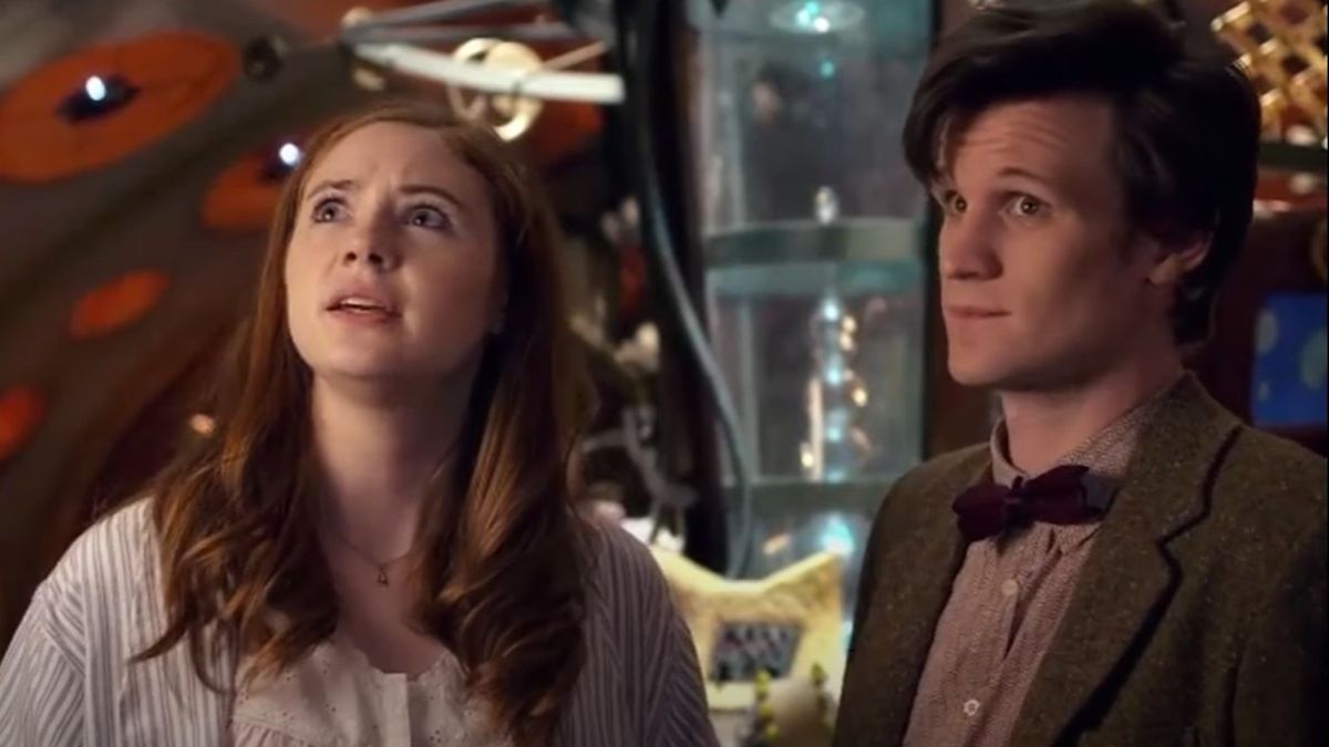 Amy and The Doctor looking up in The TARDIS.