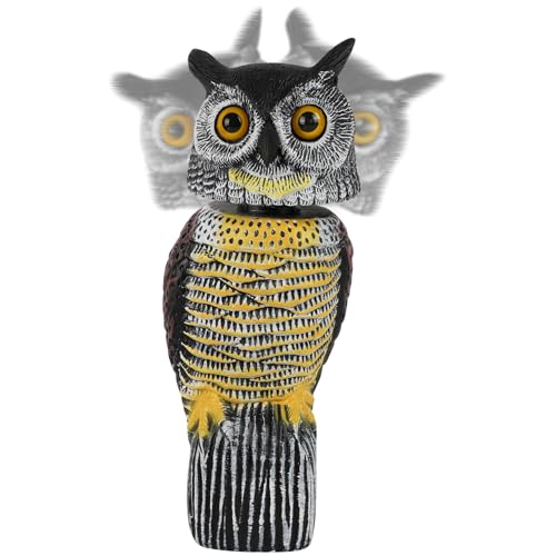 Glintoper Plastic Fake Owl Wagging Head Outdoor Statues 16.5 Inch, Bird Scarecrow Horned Decoy, Bird Deterrents Scary Birds Away, Nature Enemy Pest Repellent for Outdoor Garden Yard Protectors