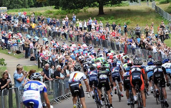 Plenty of spectators on hand to cheer on the peloton.