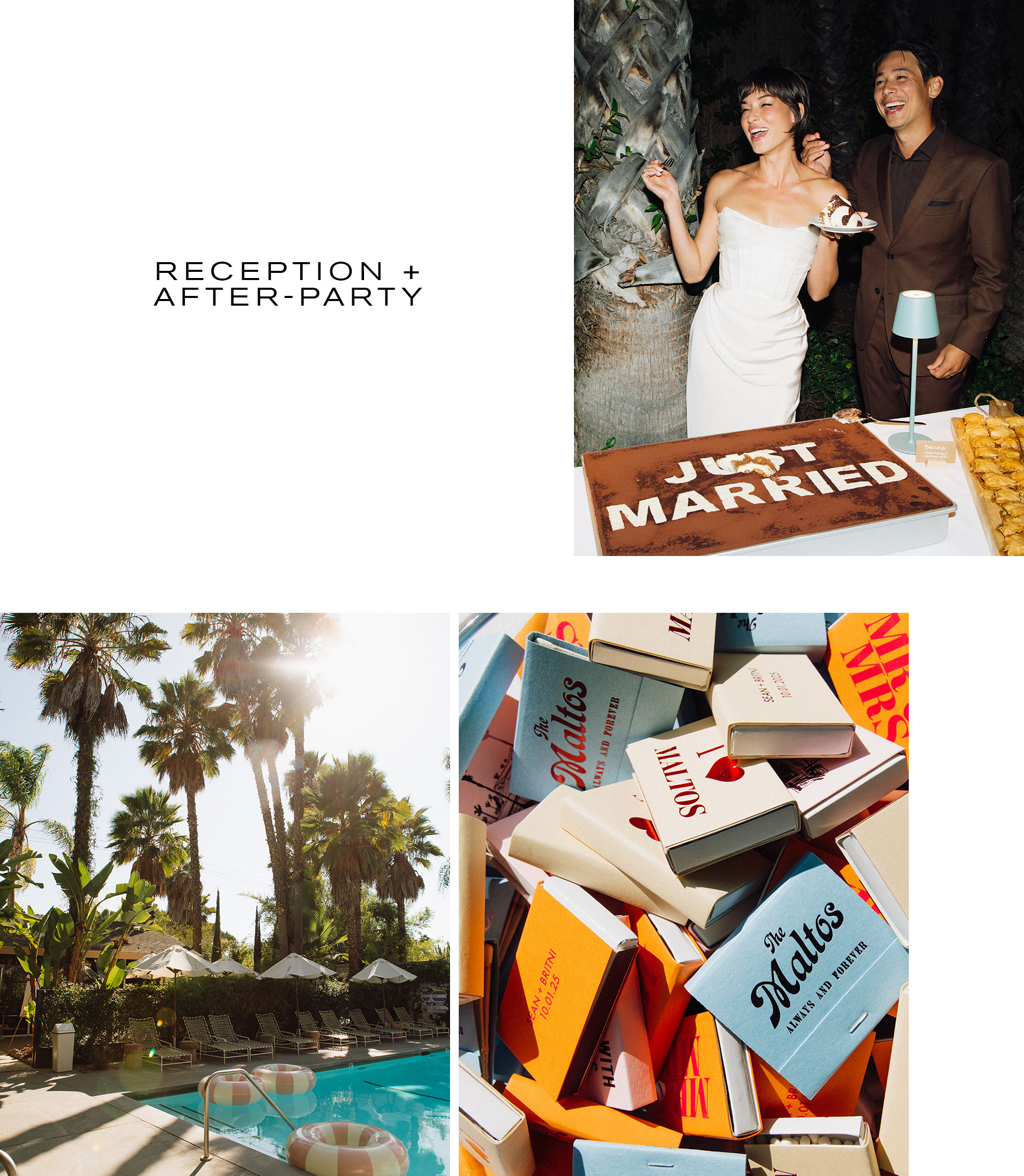Collage of the reception with the words "Reception + After-Party."