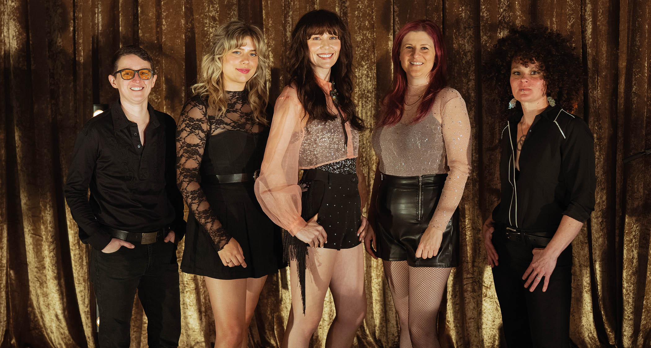 Molly Tuttle's new all-female band line-up (left to right): Ellen Angelico, Mary ‘Mair’ Meyer, Molly Tuttle, Vanessa McGowan and Megan Jane.