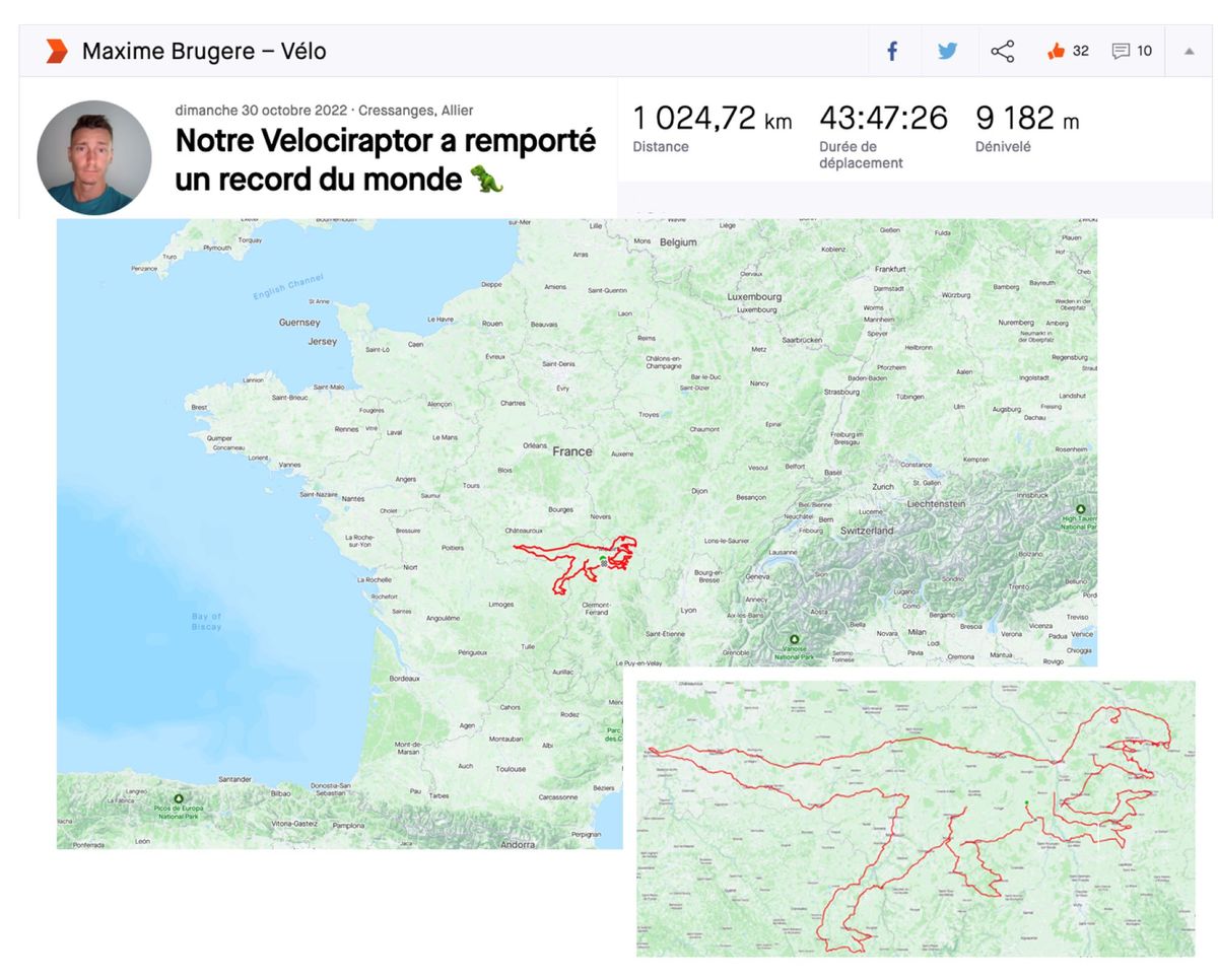 Strava recognises French velociraptor as largest GPS drawing ever made by bike