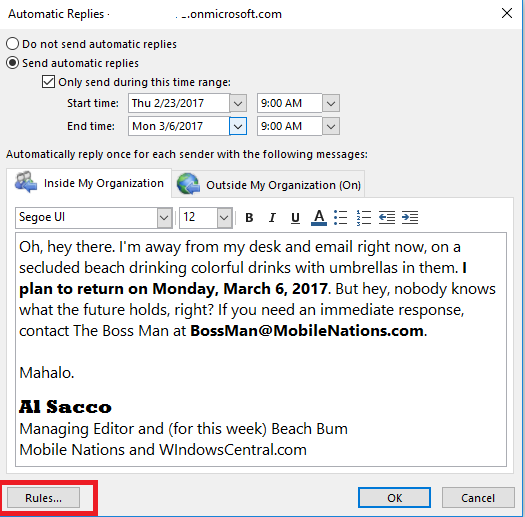 How to master Outlook's out-of-office automatic replies | Windows Central