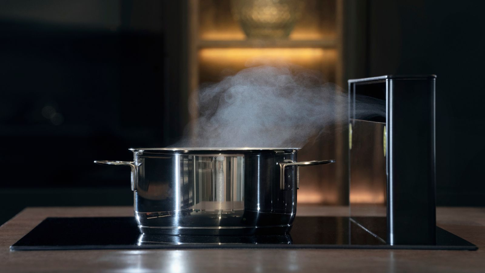 Metal saucepan on an induction hob