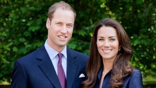 Prince William, Duke of Cambridge and Catherine, Duchess of Cambridge pose for the official tour portrait for their trip to Canada and California in the Garden's of Clarence House on June 3, 2011 in London.