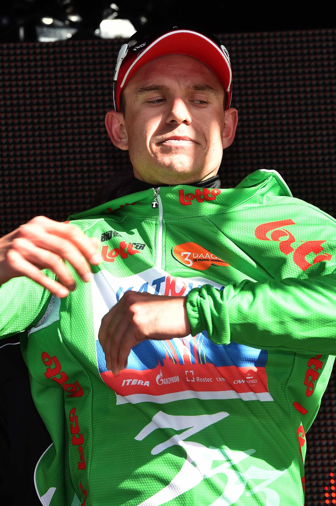 Alexander Kristoff (Katusha) pulls on the green jersey
