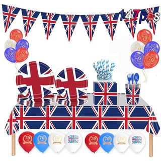 jubilee Decorations to dress tables with tablecloth, napkins and paper plates and cups