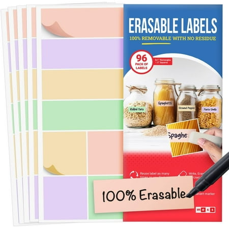 Mess Dry Erase Food Labels, Removable 1x3 In, Pastel, 96 Count