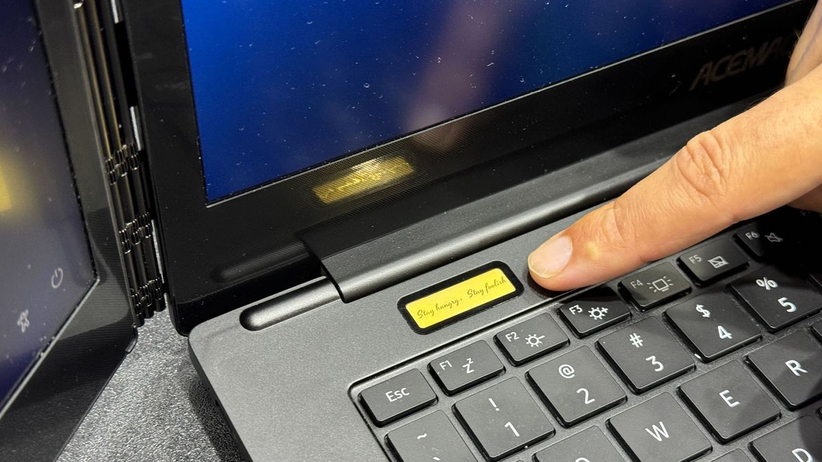 Using Acemagic V1 keyboard at Computex 2024.