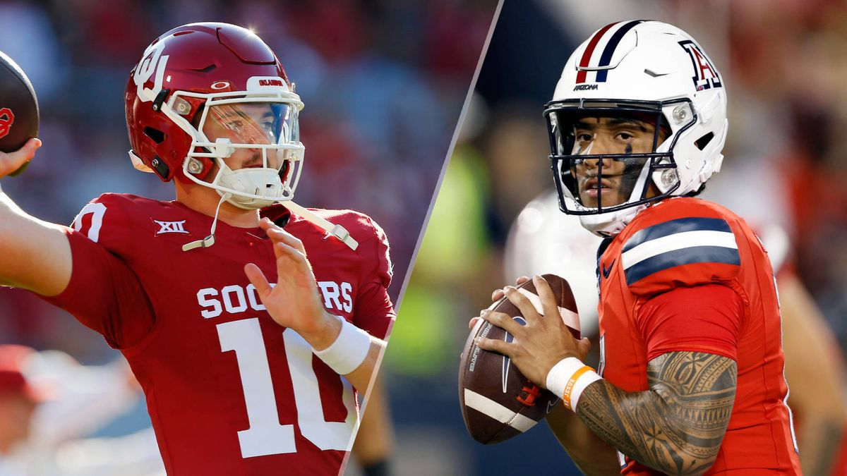 Composite images of QBs Jackson Arnold (L) and Noah Fifita (R) ahead of the Oklahoma vs Arizona live stream