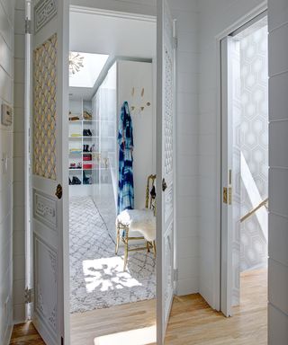 A walk-in closet