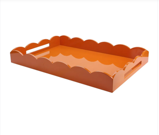 Orange Large Lacquered Scallop Ottoman Tray