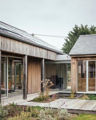 Detail of courtyard at Clay Retreat by PAD, a sustainable retreat in Hampshire.