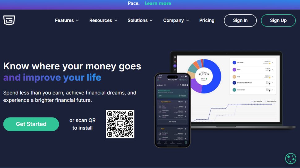 Website screenshot of Pocketguard (March, 2026)